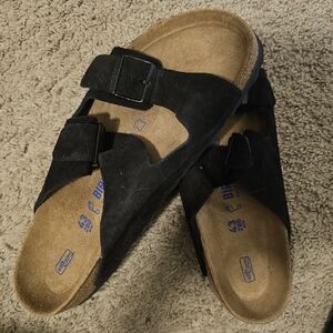 Birkenstock Black Suede Footbed Sandals